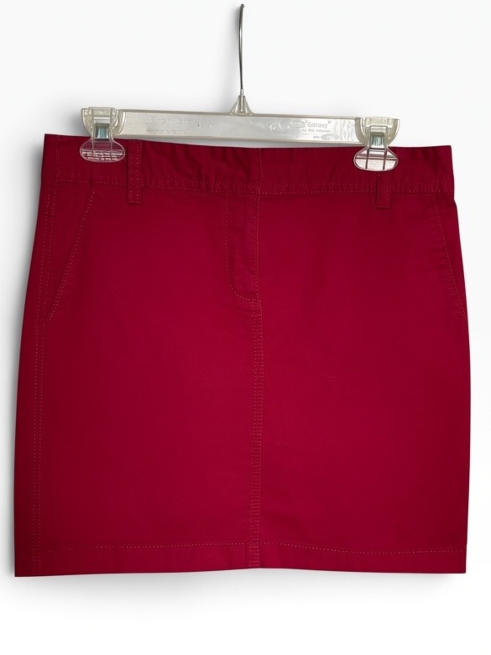 Loft Cranberry Red Utility Mini Skirt Fall Winter Denim Skirt Sz 2 Ann Taylor
